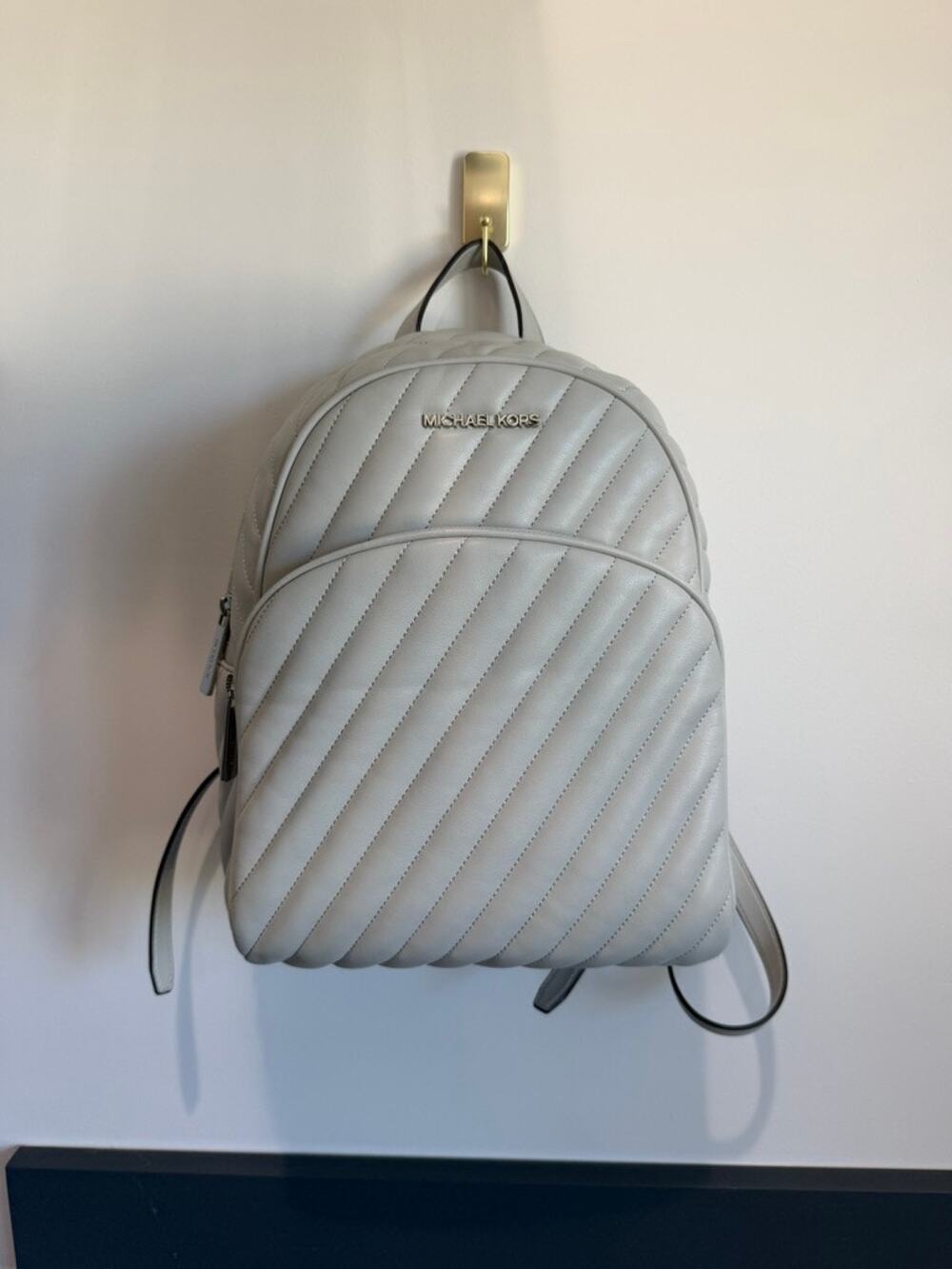 Michael Kors Abbey Medium Quilted Leather Backpack Grey‎